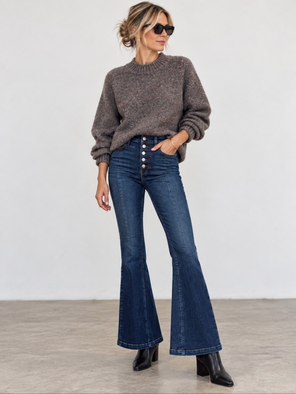 Free People After Dark Mid Rise Flare exposed fly front denim jeans NWT W27 L33